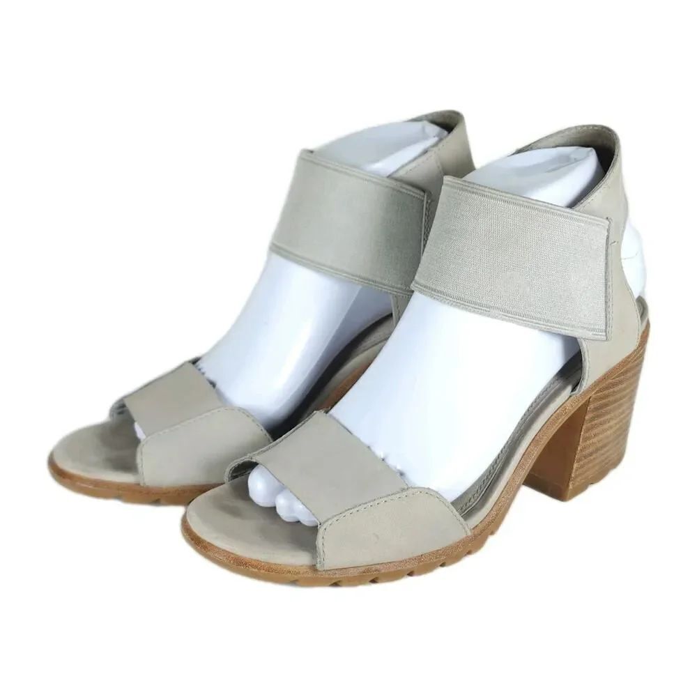 Sorel Women's Nadia US8,5 Dove Nubuck Chunky Heels Slip On Strappy Sandals